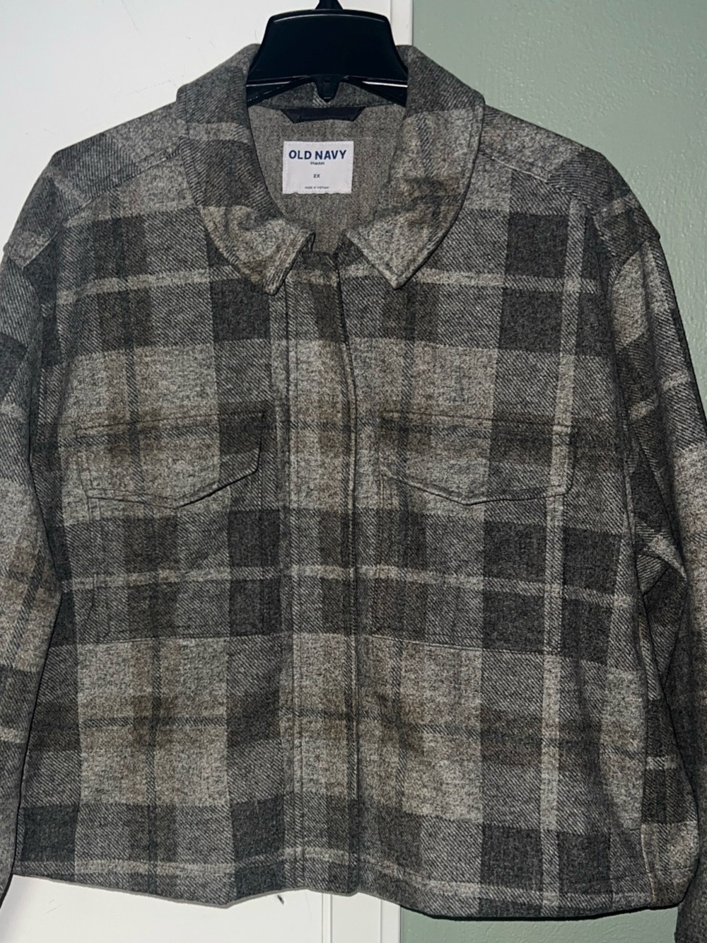 Old Navy Shacket Gray plaid Plaid Womens Size 2XL Zip Up Chest & Slash Pkts EUC